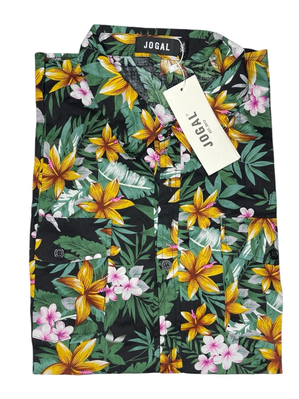 JOGAL Men’s Tropical Hawaiian Button Down Shirt Floral Jungle Print Size XXL
